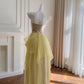 Robe de soirée longue fluide en mousseline de soie, style futuriste, jaune argenté, gh4404