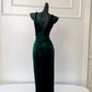 Robe de soirée longue en velours vert vintage, élégante et fine, robe de bal gh4273