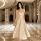 Champagne Jacquard Thin Spaghetti Strap Waist-Cinched Dress - Elegant Gown for Light Evening Events gh6959