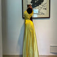 Robe de soirée longue en satin jaune avec strass, élégante et dos nu, tenue de bal, d'anniversaire, gh4947