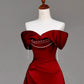 Girlhomeshops -Red pearl beaded long satin prom dress evening dress party dress gh5114