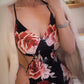 Sexy Retro Style  Ankle-Length Mermaid Deep V Cutout Red Rose Print Camisole Gown - Slim Dress for Dinner & Date Events gh6489