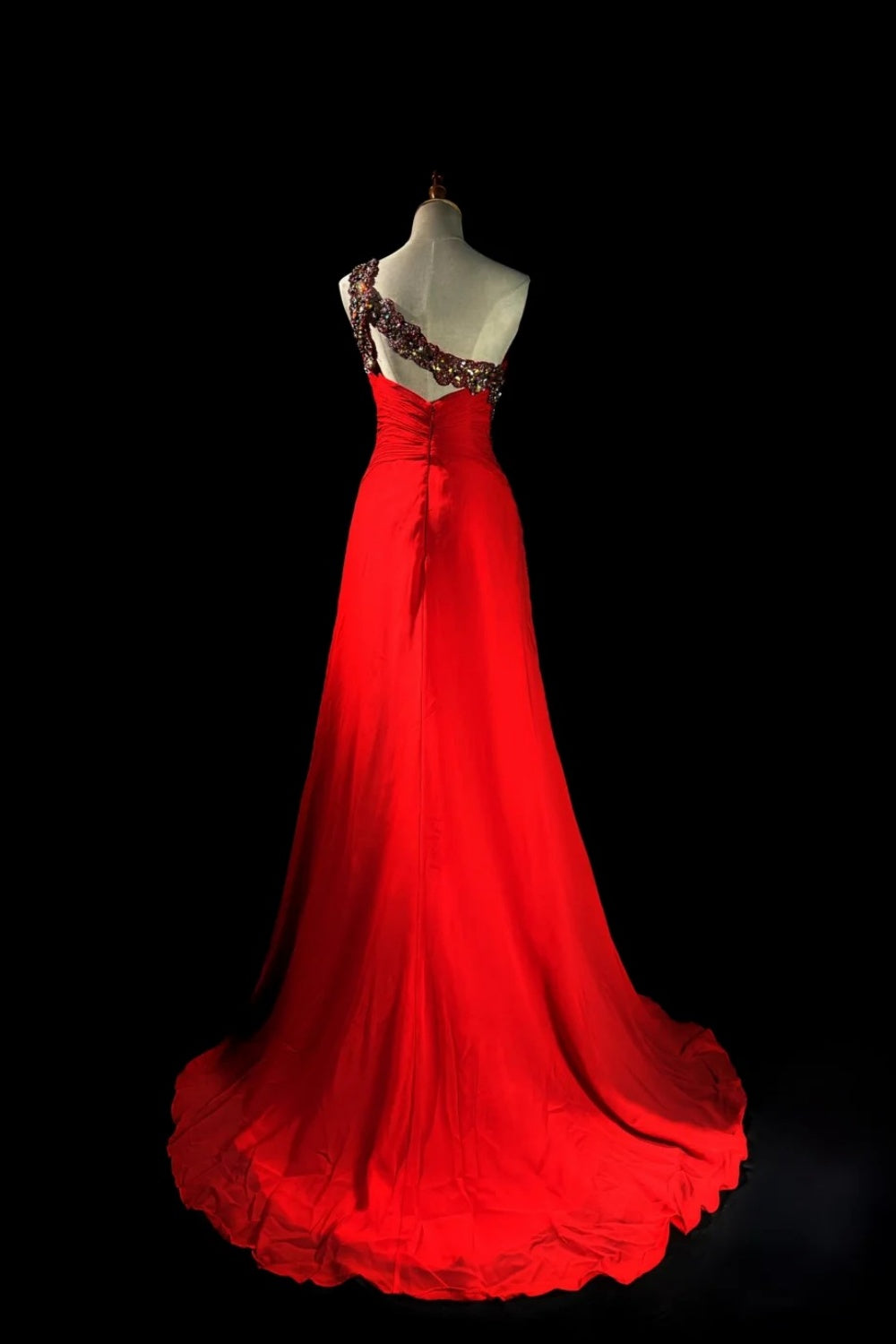 girlhomeshops-Glamorous Shiny Red Crystal One Shoulder Prom Dress gh5849