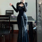 Robe de bal longue et élégante en dentelle exquise noire à manches longues, modèle gh6629