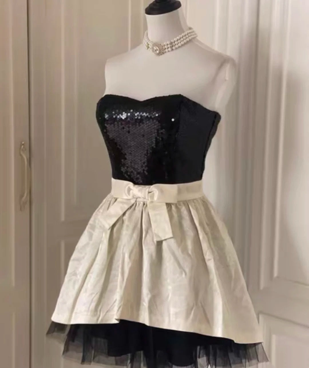 ✨Robe de princesse blanche rétro brillante et élégante à paillettes, robe de soirée d'anniversaire ~ 🖤 gh4268