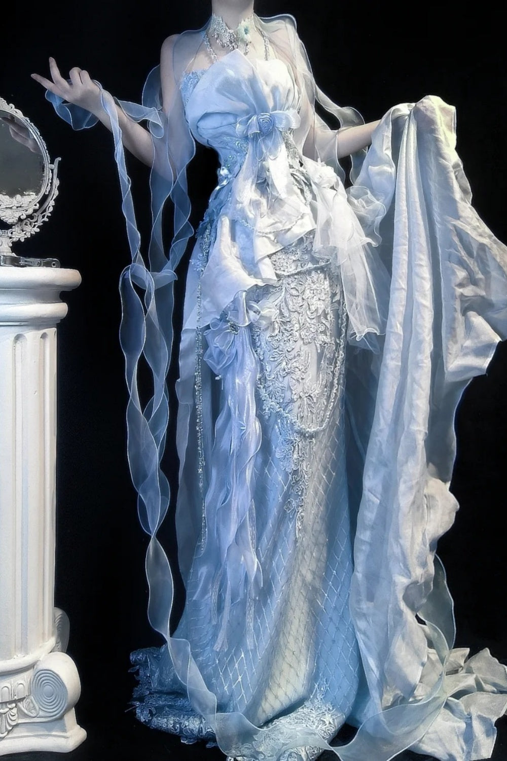 Elegantes, langes Abendkleid im Retro-Stil, Meerjungfrauen-Prinzessinnen-Maximalismus gh6846