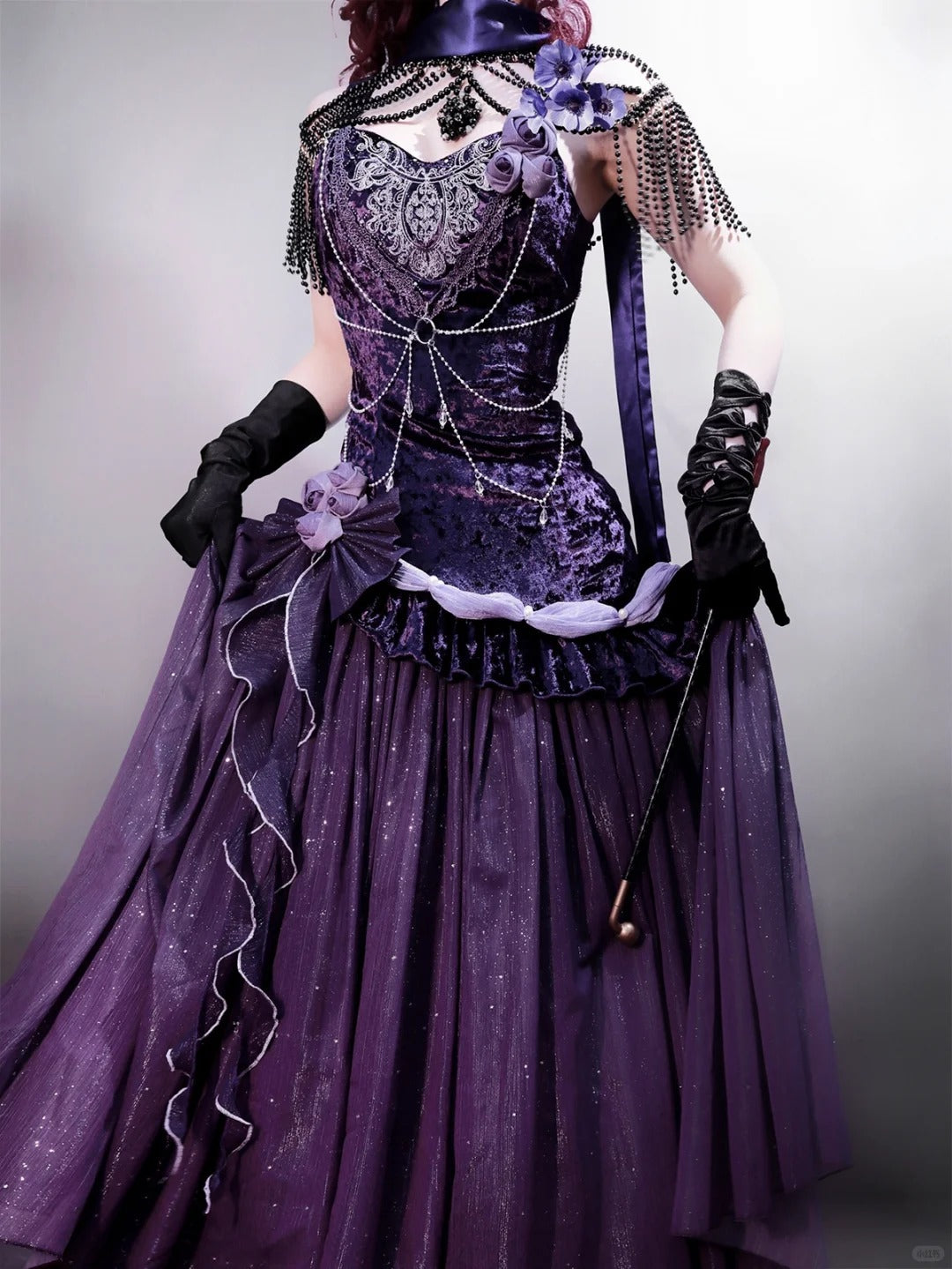 Girlhomeshops - Robe longue de bal en satin et velours violet brillant, tenue de fête d'anniversaire, gh5349