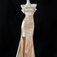 Gold Metallic/Hell Champagner/Weiß Modisches Langes Satin Ballkleid Abendkleid Partykleid gh4840