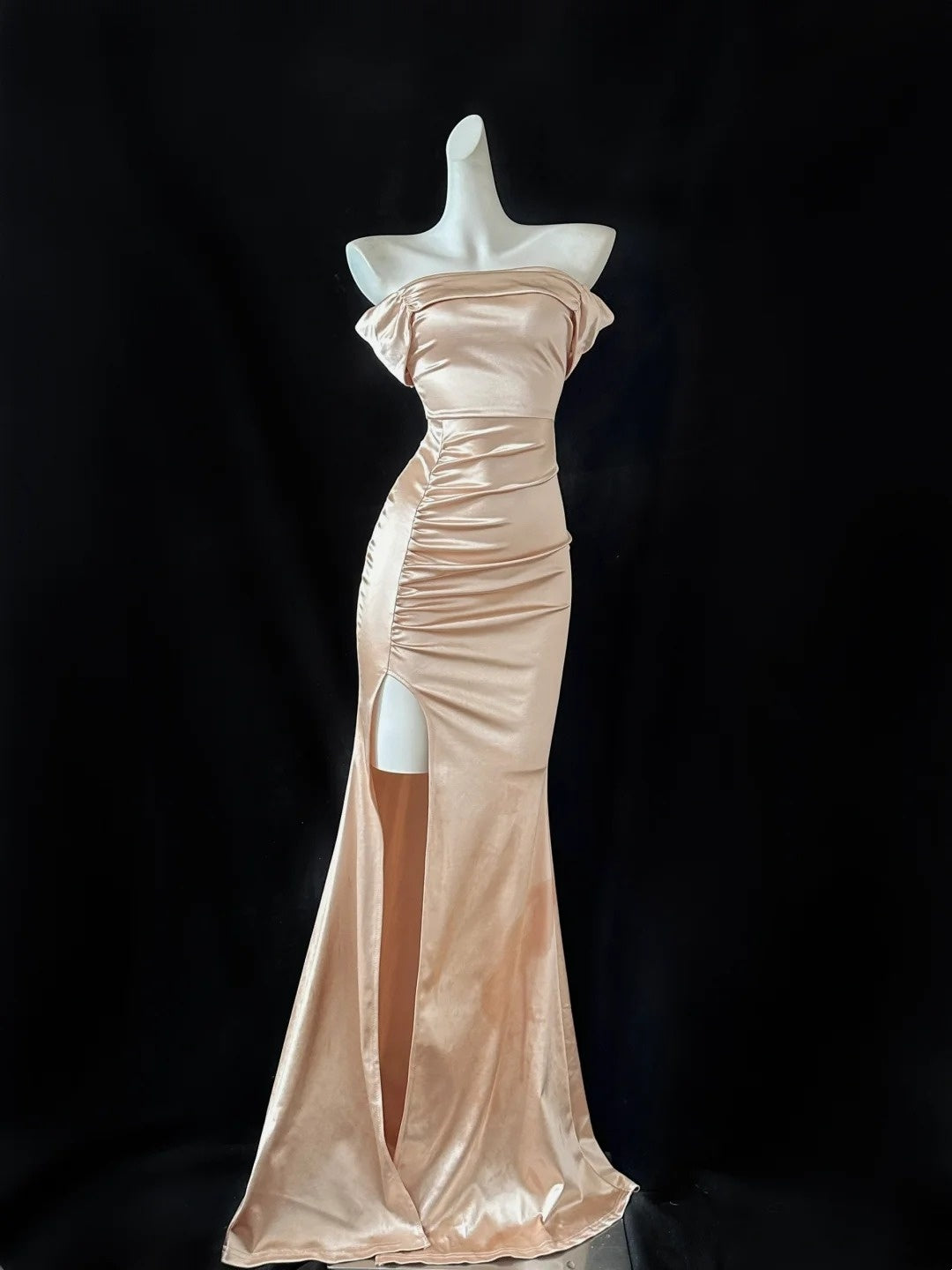 Gold Metallic/Hell Champagner/Weiß Modisches Langes Satin Ballkleid Abendkleid Partykleid gh4840