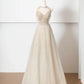 Robe de soirée longue en tulle, élégante et brillante, couleur champagne doré, gh4870
