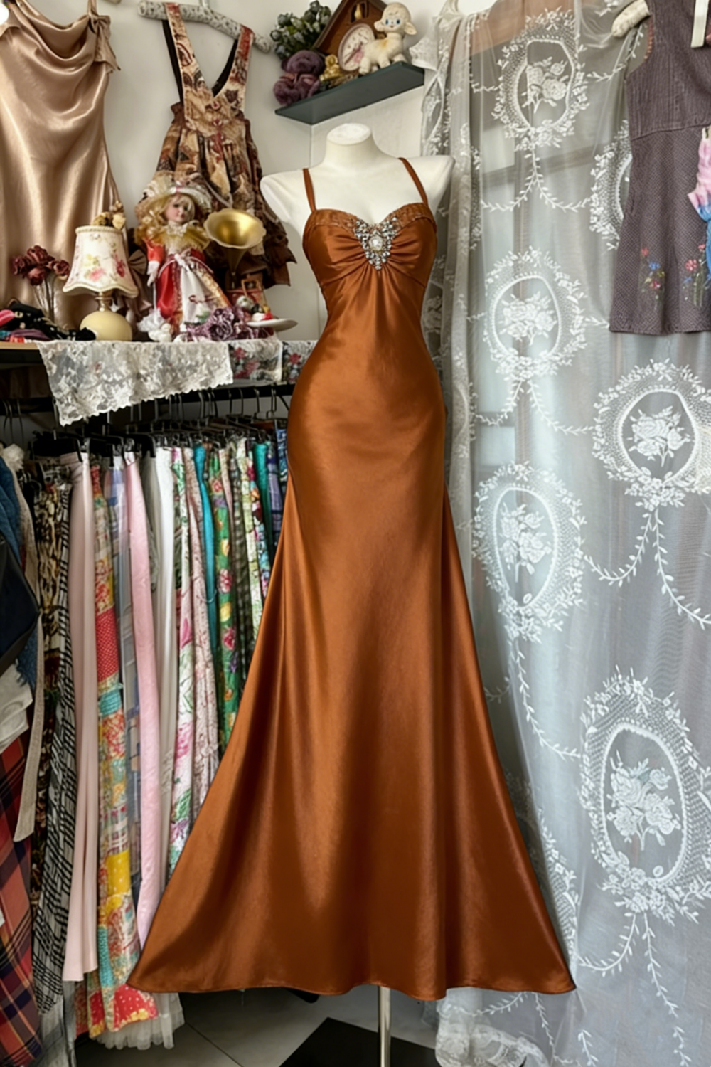 Elegantes, langes Retro-Abendkleid aus Satin gh6842
