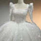 Weißes Ballkleid im königlichen Stil mit Puffärmeln – aufwendig besticktes Brautkleid für die Kirche gh6968