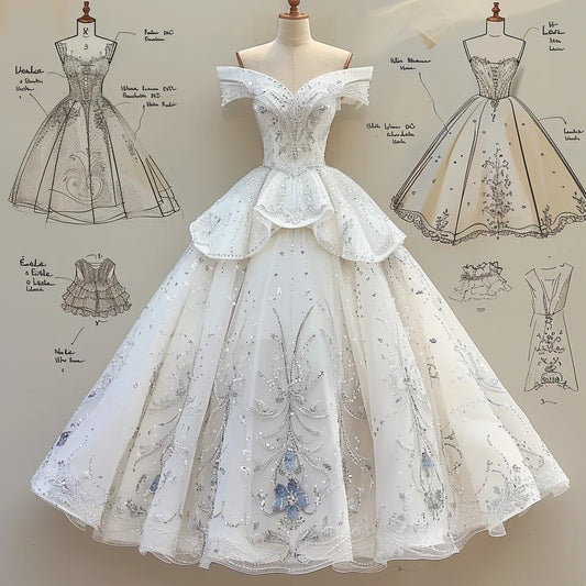 Weißes wunderschönes elegantes Blumenperlen-Applikations-exquisites langes Tüll-Ballkleid-Abendkleid-Brautkleid gh4725
