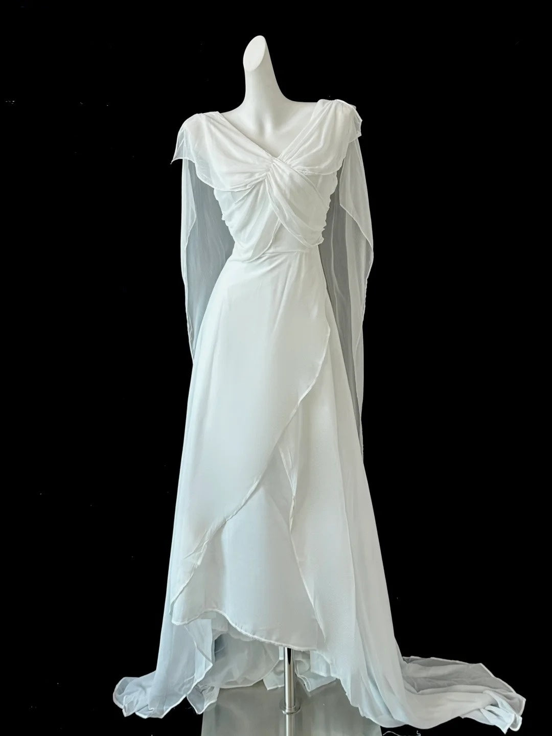 Weißes, langes Chiffon-Ballkleid mit Fee-Motiv, Abendkleid, Partykleid, gh4842