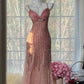 Rosa romantisches Feenkleid aus Chiffon mit exquisiter Perlenverzierung, mittellang/kurz, ideal für Dates und Partys (gh6912)