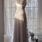 Grau Lila Romantisch Mode Elegant Exquisite Spitze Blumenapplikation Langes Tüll Feen-Ballkleid Abendkleid Geburtstags-/Hochzeitsgast-/Feiertagspartykleid Ballkleid Valentinstags-Date-Kleid Brautjungfernkleid gh4031