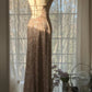 Champagner Wunderschönes, glänzendes, exquisites, perlenbesetztes Spaghettiträger-V-Ausschnitt-langes Chiffon-Ballkleid mit Pailletten, Abendkleid, Partykleid gh4095
