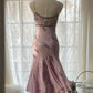 Blassrosa, elegantes, modisches, raffiniertes, perlenbesetztes, herzförmiger Ausschnitt, Spaghettiträger, langes Chiffon-Kleid mit Rüschen, Heimkehrkleid, Ballkleid, Abendkleid, Geburtstags-/Urlaubspartykleid, Ballkleid gh4067