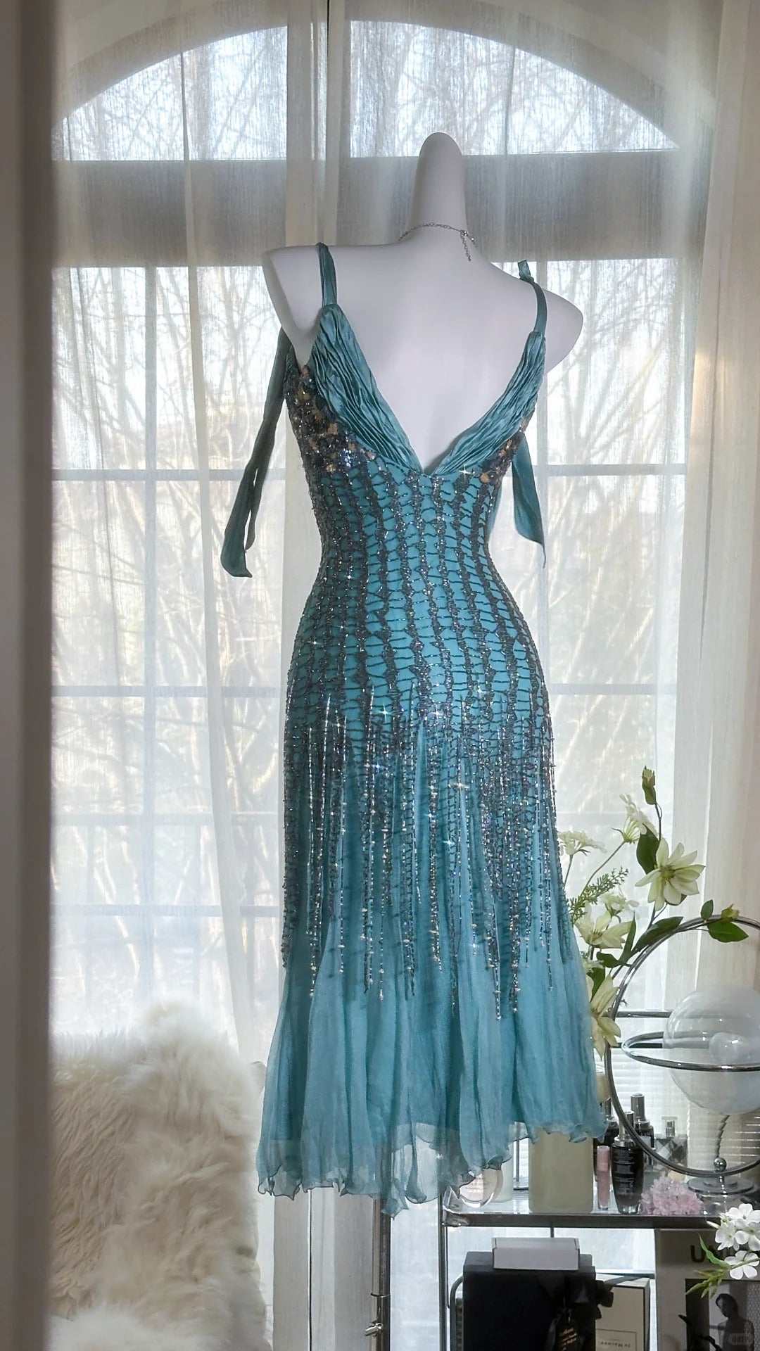 Grün Luxus Wunderschöne Retro Mode Exquisite Quaste Perlen Midi-Länge Chiffon Ballkleid Geburtstag Party Kleid Abendkleid Ballkleid gh3973