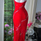 Rotes, glänzendes, perlenbesetztes, langes Chiffon-Ballkleid, Abendkleid, Partykleid, Date-Kleid, Ballkleid, gh4678