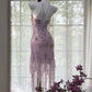 Lila, wunderschön, exquisite Perlenspitze, langes Chiffon-Heimkehrkleid, Ballkleid, Abendkleid, Hochzeitspartykleid, Abschlussballkleid, Datumskleid, gh3988