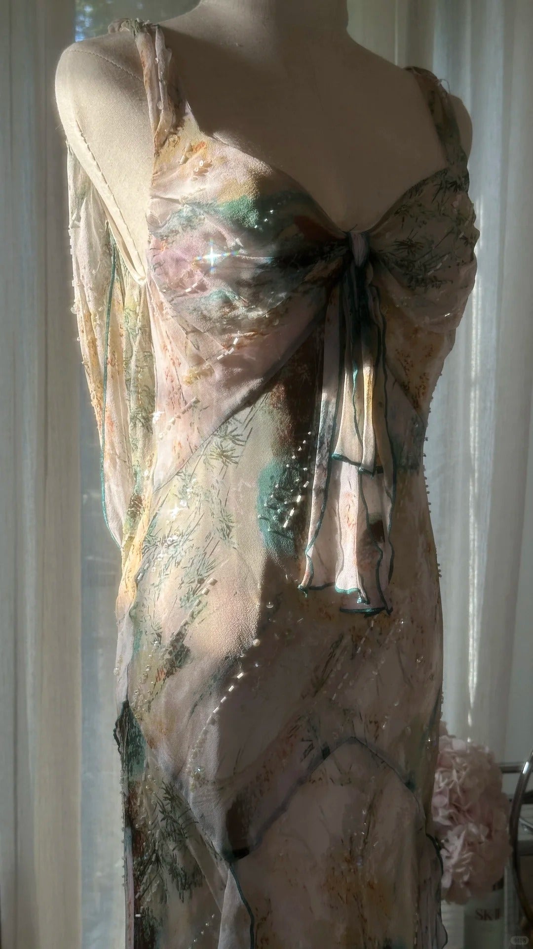 Robe de soirée longue et élégante en mousseline de soie, avec perles de fée, gh4752