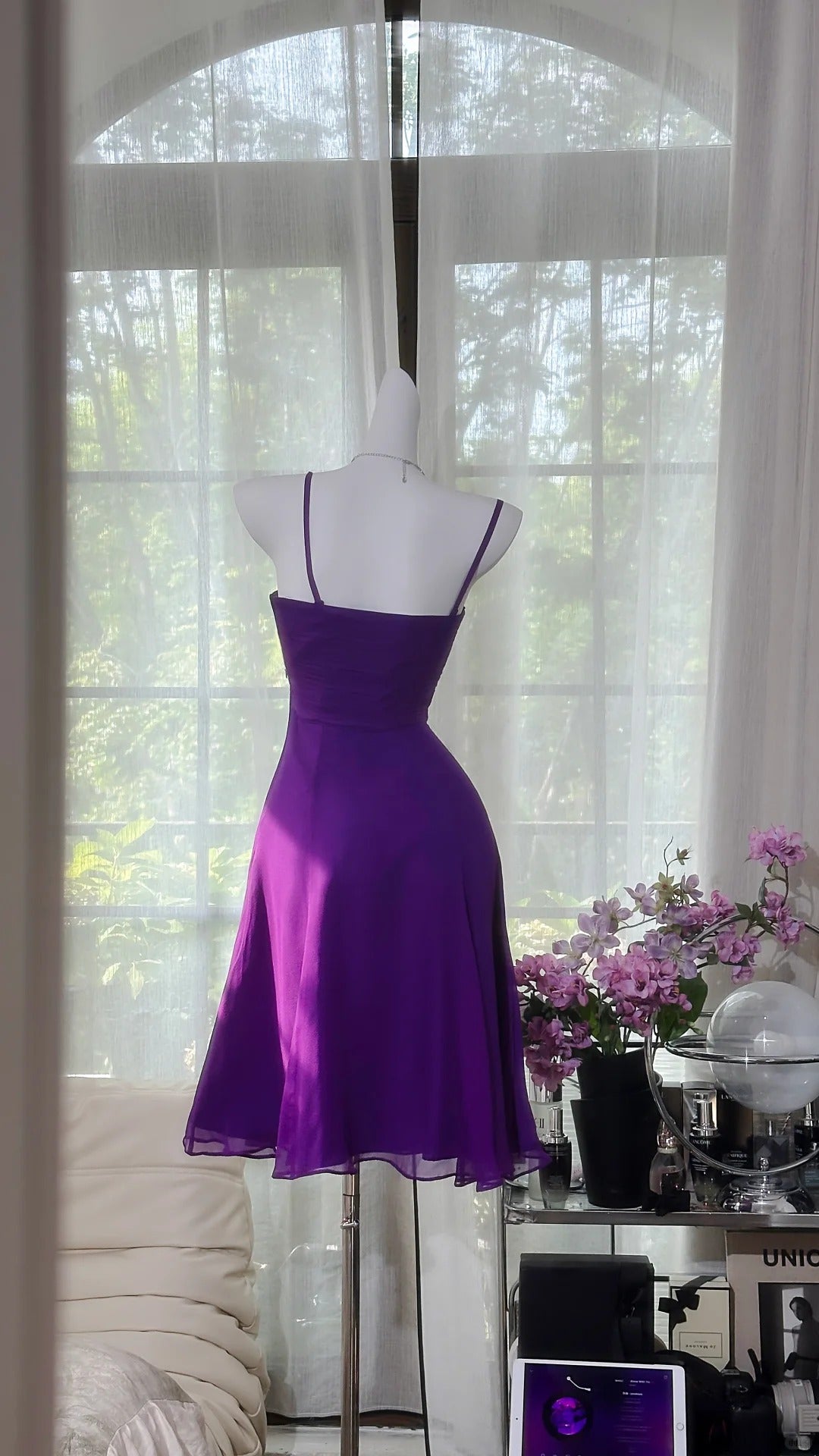 ✨Girlhomeshops - Robe courte en mousseline de soie, simple et violette, tenue de soirée, d'anniversaire, gh4989