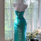 Girlhomeshops - Robe de soirée longue bleu émeraude à paillettes brillantes gh5078