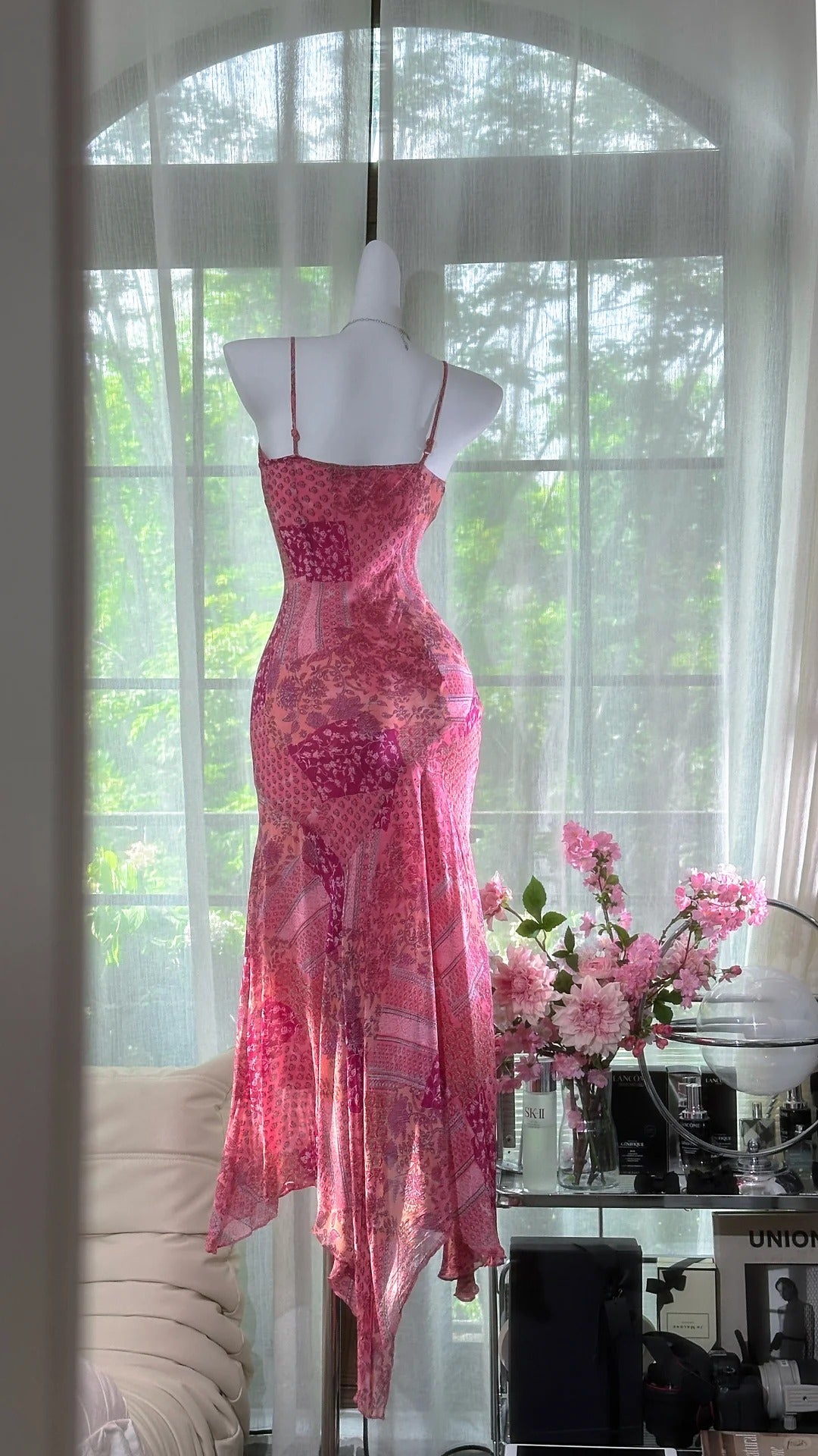 Rosa Mode Elegante Lange Chiffon Reise Urlaub Party Kleid gh4888