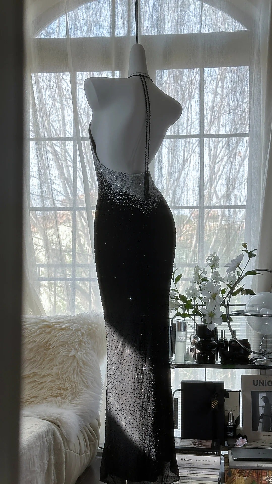 Schwarz Silber Wunderschöne Glänzende Mode Gradienten Hosenträger Lange Pailletten Ballkleid Abendkleid Partykleid gh4004