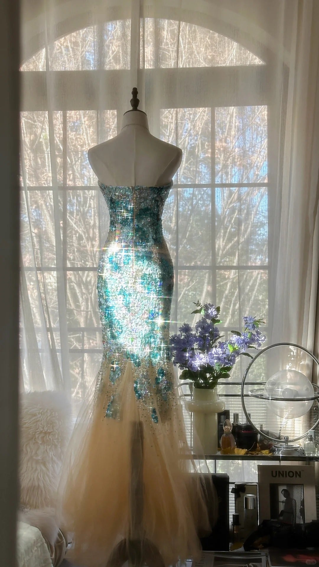 Blaues, wunderschönes, glänzendes, exquisites, perlenbesetztes, langes Chiffon-Tüll-Pailletten-Ballkleid, Abendkleid, Partykleid, Geburtstagskleid, Verabredungskleid, gh4162