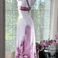 Girlhomeshops - Lila Perlenbesetztes Blumenmuster Elegantes Langes Chiffon-Ballkleid Abendkleid Partykleid Date-Kleid gh5081