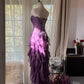 Robe de soirée longue et élégante en mousseline de soie, à volants, violette, romantique, sans manches, pour fête d'anniversaire, gh4270