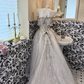 Ivory Strapless Gown with Silver Embellishments, Waist-Cinched Full Flared Vintage Romantic Dress, Wedding Gown gh7552