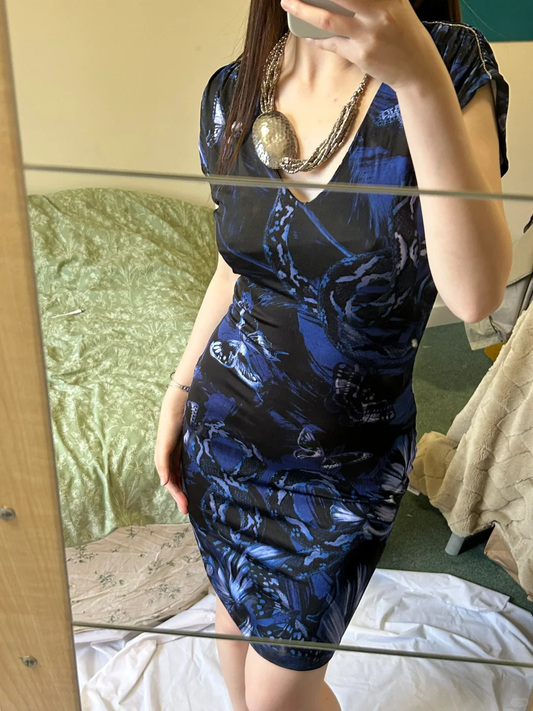 Sexy Navy Blue Vintage Pattern Fitted Waist Slim Bodycon Prom & Evening Party Dress gh8468