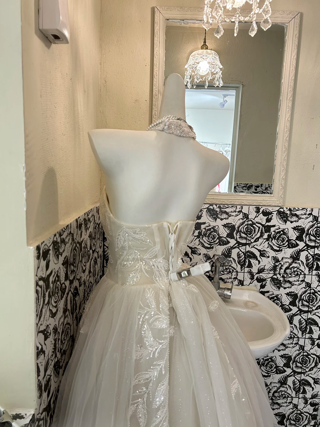 Ivory Strapless Embroidered Waist-Cinched Voluminous Skirt Long Romantic Dress, Wedding Gown gh7715