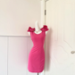 Fuchsia Short Cocktail Dress, V‑Neck With 3D Floral Shoulder Fitted Sheath Mini Homecoming Gown gh9149