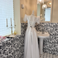 White Puff Sleeve Square Neck Waist-Cinched Slimming Elegant Romantic Dress, Wedding Gown gh7695