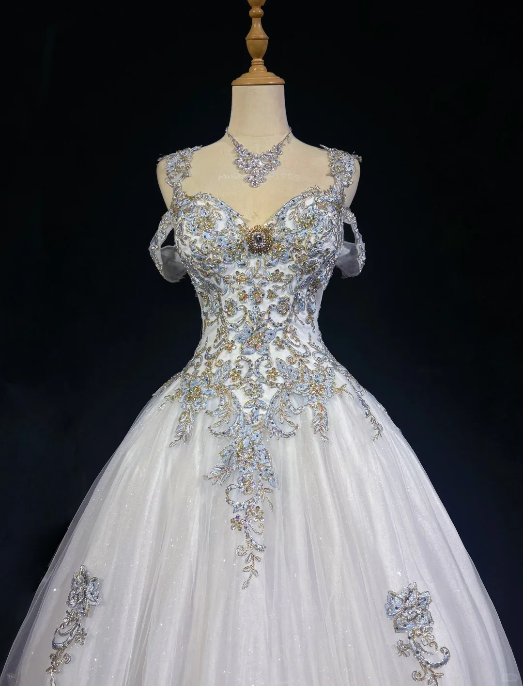 Sweetheart White Princess Ballgown Wedding Dress Off Shoulder Detachable Sleeves Sparkly Tulle Bridal Gown gh9539