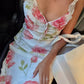 girlhomeshops-Floral Chiffon Ruffled Shoulder Strap Chill Mid-Length Dress gh5864