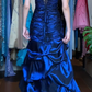 Navy Blue Vintage Prom Dress Strapless Hand Beaded Ruched Layered Ruffle Satin Long Evening Gown gh9625
