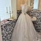 Ivory Sequin Strapless Waist-Cinched Voluminous Full Skirt Romantic Dress, Wedding Gown gh7697