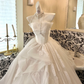 Ivory Strapless Waist-Cinched Voluminous Full Flared Skirt Romantic Dress, Wedding Gown gh7772