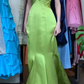 Lime Green Vintage Prom Dress Strapless Sweetheart Twist Bodice Rhinestone Brooch Satin Mermaid Long Evening Gown gh9626