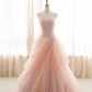 Rosa Mode Elegante Lange Tüll Quinceanera Kleider Ballkleid Abendkleid gh4887