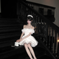 Women Sweet White Off Shoulder Homecoming Dress Ruffle Lace Short Sleeve Boned Corset A-Line Lace Hem Short Prom Gown gh9443