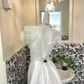 White Off Shoulder Lace Trim Neck Waist-Cinched Slit Sexy Romantic Dress, Wedding Gown gh7675