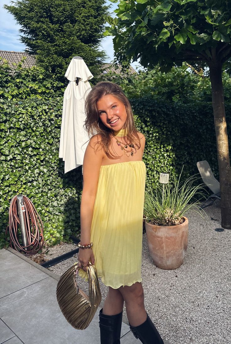Robe de soirée courte en mousseline de soie, simple et à la mode, jaune, pour les vacances à la plage, les voyages, gh4882