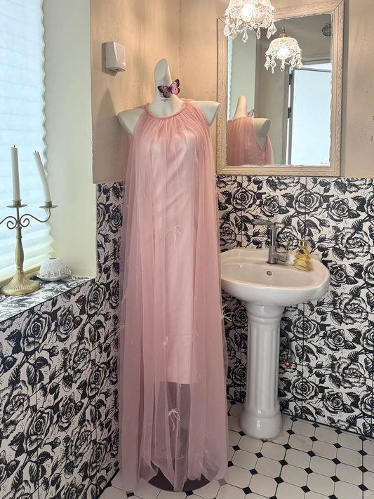 Light Pink Sleeveless Straight Long Vintage Romantic Dress gh7509