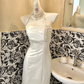 White Satin Strapless Cinched Waist Figure-Flattering Bodycon Sexy Mermaid Skirt Long Sexy Romantic Dress, Wedding Gown gh7815